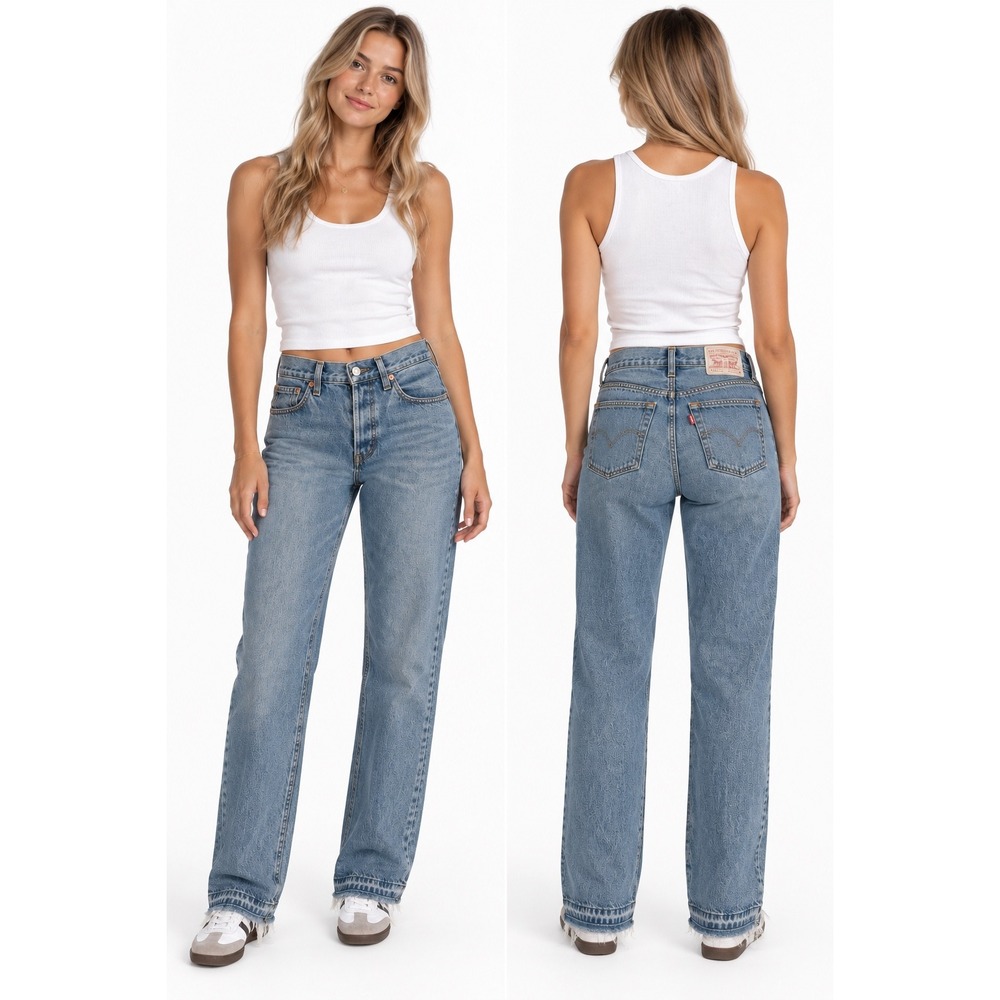 Levi's 501 Original Jeans W26 L30 Blue Raw Hem Big E High Rise Straight Leg